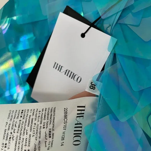 THE ATTICO ''AURELIE'' MINI SKIRT EMBELLISHED TURQUOISE BLUE - 38 - NWT - Picture 6 of 8